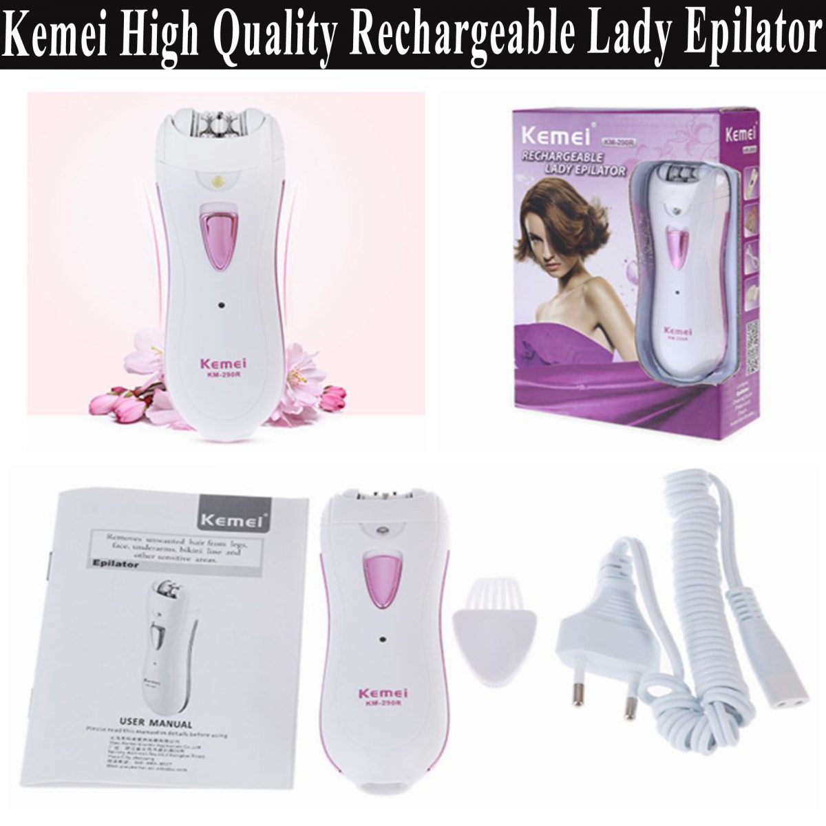 Kemei Hair Remover Rechargeable Epilator 3 in 1 - Image 2